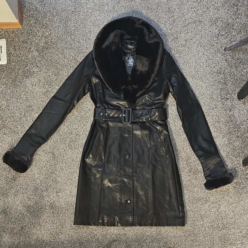 Lioness Black Leather Jacket with Faux Fur Trim